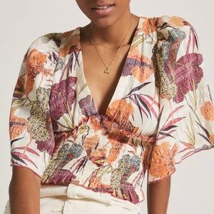 Anthropologie Plunging V-neck Smocked Kimono Blouse